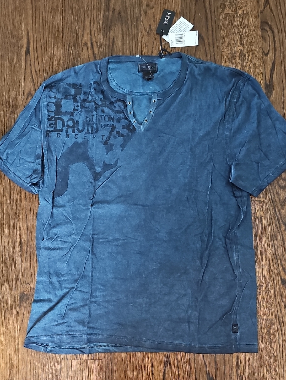 Buffalo David Bitton Washed Blue Short-Sleeve Henley Tee